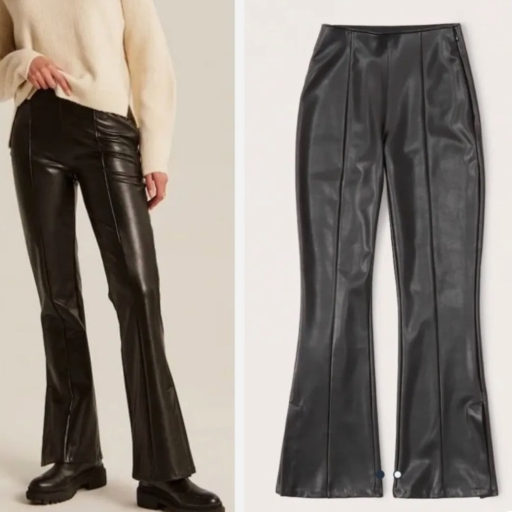 Abercrombie & Fitch Curve Love vegan leather split hem flare pant